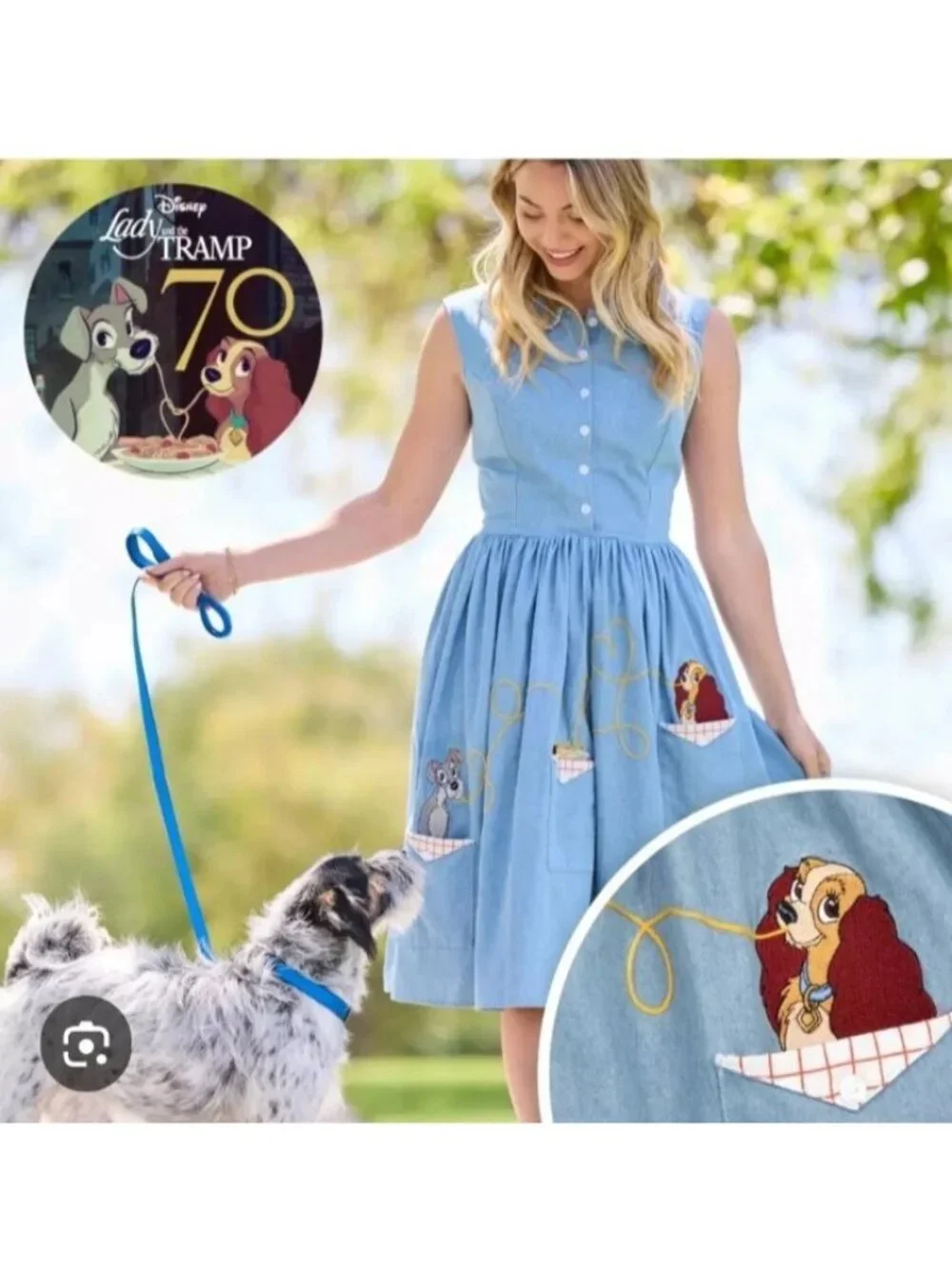 Disney Store Lady and the Tramp Chambray Dress Size Large Lined Pockets - Picture 3 of 8